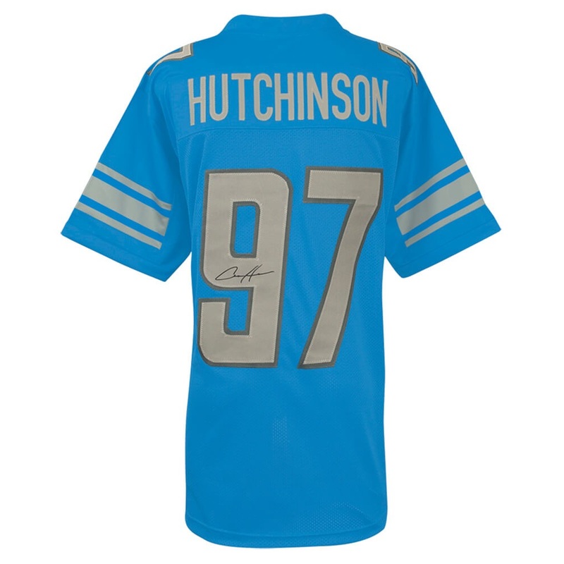 Aidan Hutchinson (LIONS) Signed Blue Custom Football Jersey – (SCHWARTZ COA)