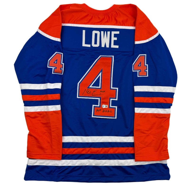 Autographed/Signed Kevin Lowe HOF 2020 Edmonton Blue Hockey Jersey BAS COA