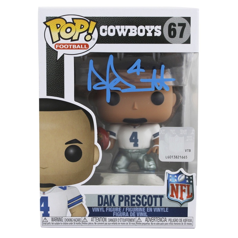Cowboys Dak Prescott Signed #67 Funko Pop Vinyl Figure Creased BAS Wit #2W978184