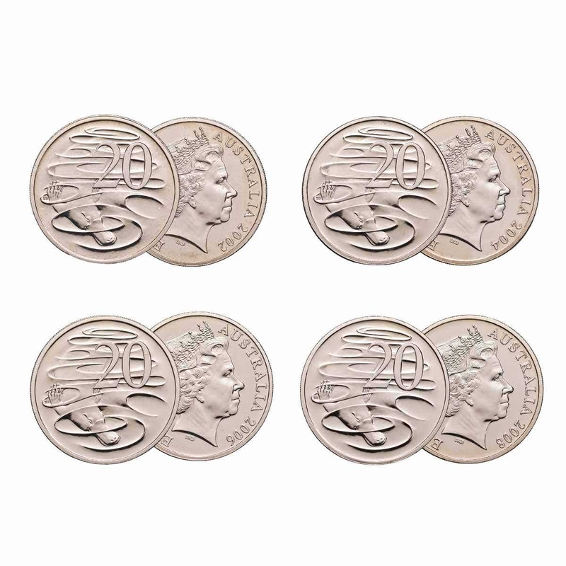 2002, 2004, 2006 & 2008 20c Specimen 4-Coin Set