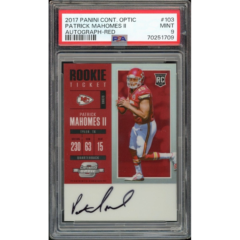 2017 Contenders Optic Rookie Ticket Red 09/75 Patrick Mahomes Auto PSA MINT 9