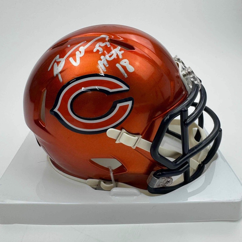 Autographed/Signed Brian Urlacher HOF 18 Chicago Bears Flash Mini Helmet BAS COA
