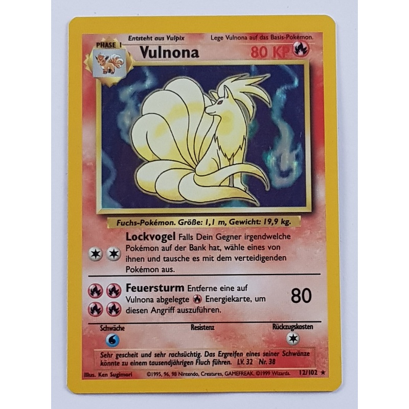 Pokemon German Base Vulnona (Ninetales) #12/102 Holo Trading Card