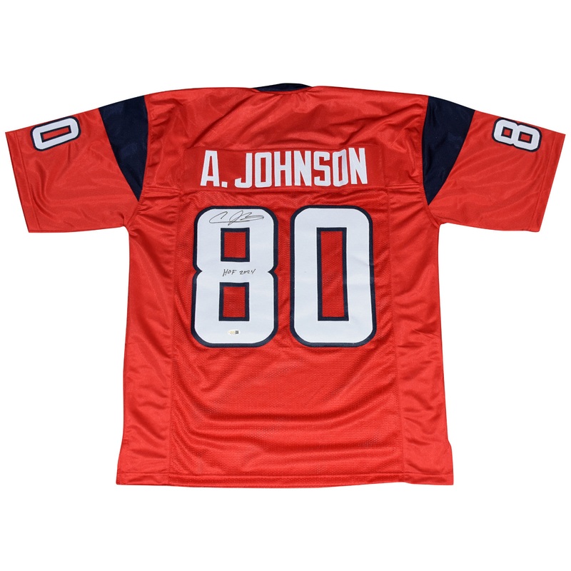 ANDRE JOHNSON SIGNED HOUSTON TEXANS #80 RED JERSEY JSA W/ HOF 2024
