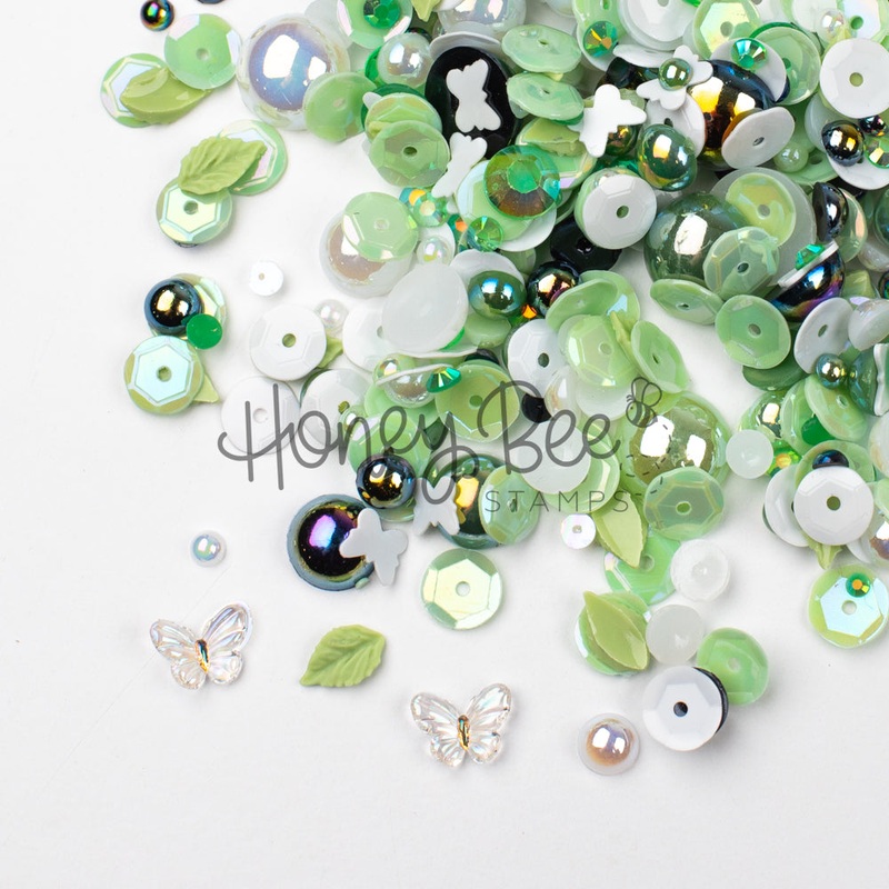 Garden Path – Treasure Blend – Sequins, Pearls, Leaf Charms, Tiny Crystal Butterfly Charms
