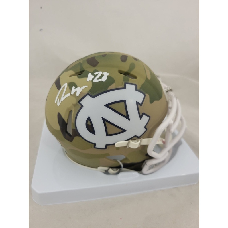 OMARION HAMPTON SIGNED NORTH CAROLINA TAR HEELS CAMO SPEED MINI HELMET BECKETT