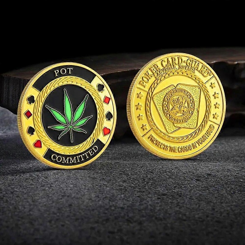 Poker Card-Guard Chip Gold Coin Lucky Commemorative Metal Seven Leaved Grass