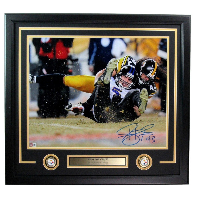 Troy Polamalu HOF Autographed 16×20 Photo Steelers Framed Beckett 179681