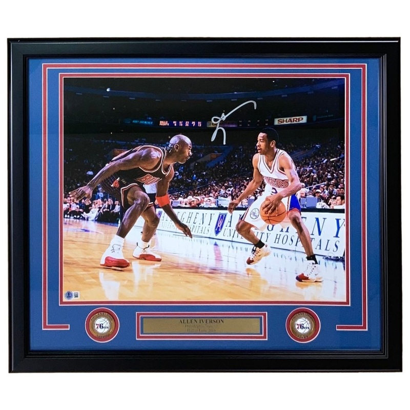 Allen Iverson Signed Framed 16×20 Philadelphia 76ers Photo vs Michael Jordan BAS