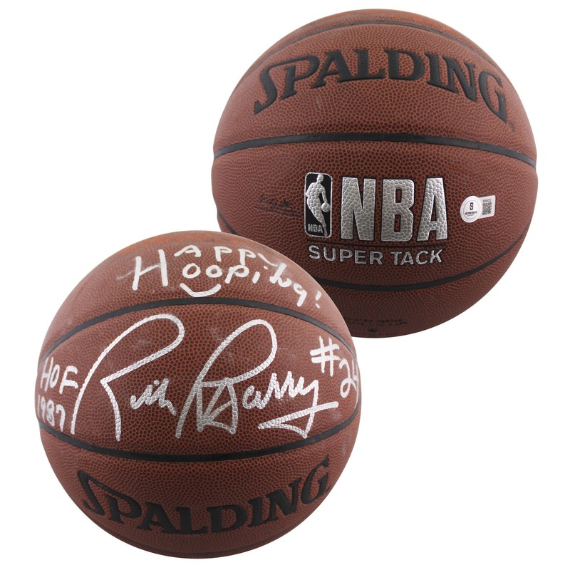 Warriors Rick Barry Happy Hooping! Signed Spalding I/O Basketball BAS #BR84332