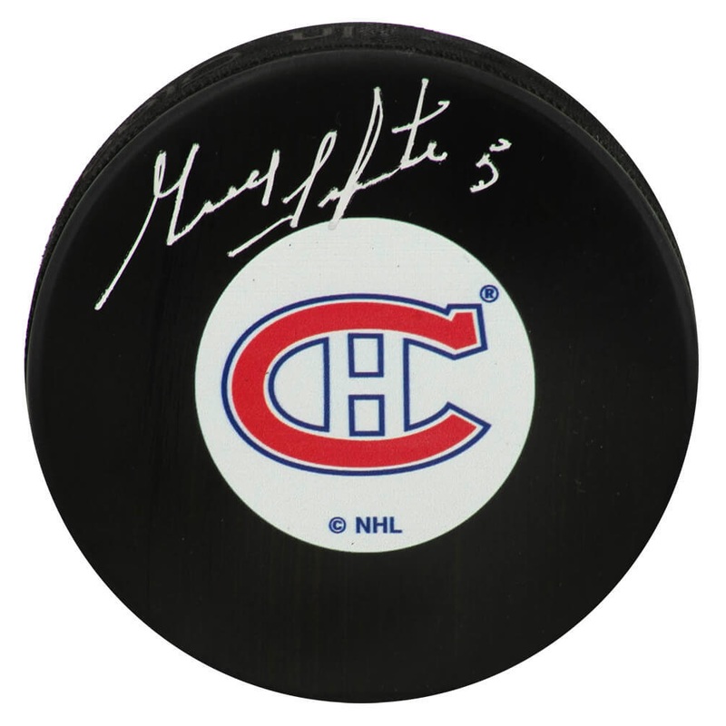 Guy Lapointe Signed Montreal Canadiens Team Logo Hockey Puck – (SCHWARTZ COA)