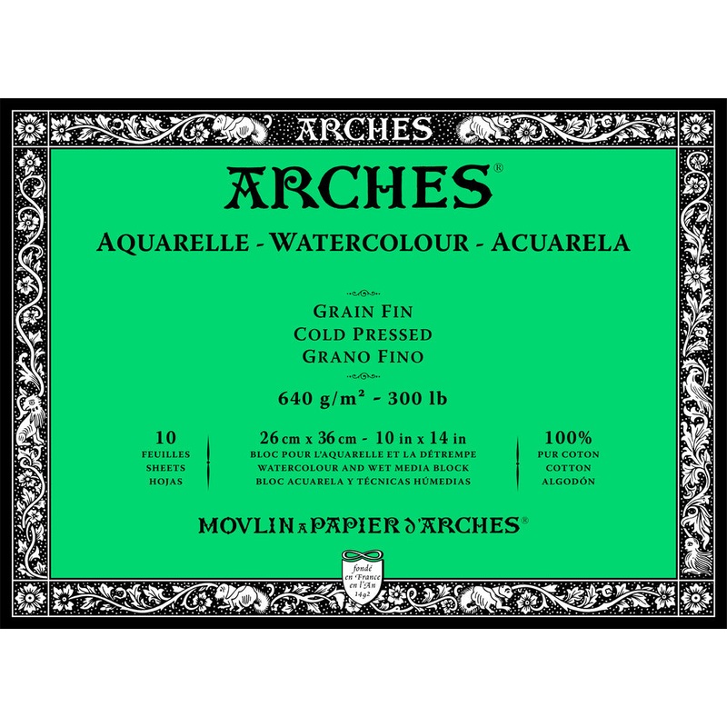 Arches Aquarelle Watercolour Paper Block, N. White CP 10X14 300lb