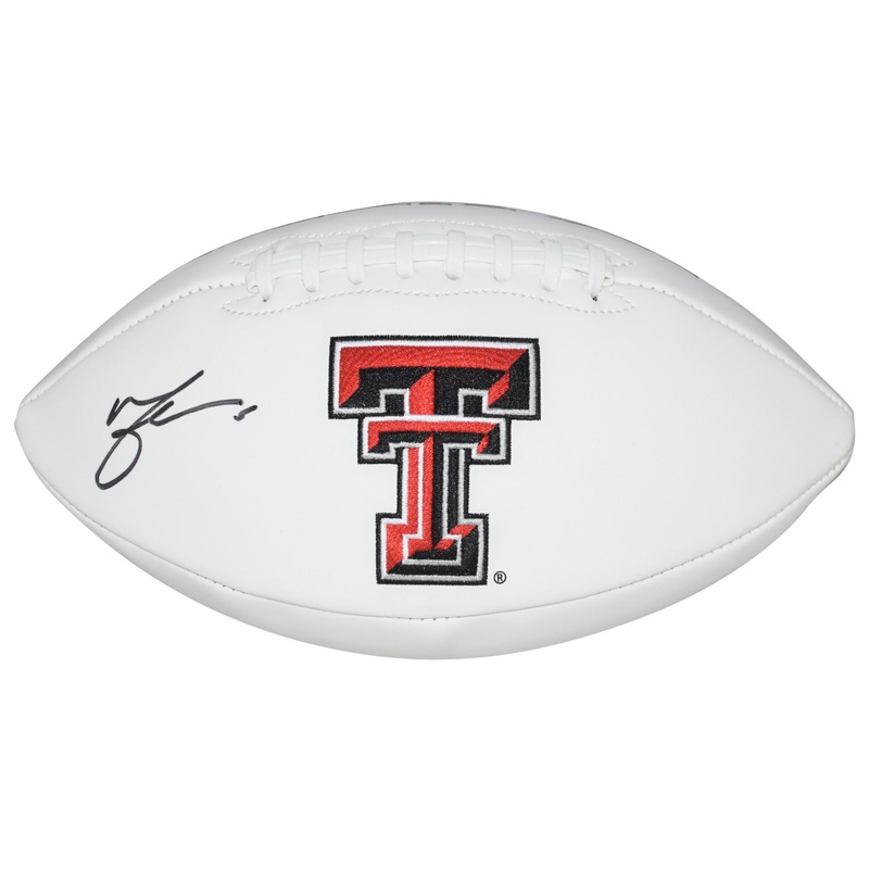 MICHAEL CRABTREE SIGNED TEXAS TECH RED RAIDERS WHITE LOGO FOOTBALL BECKETT