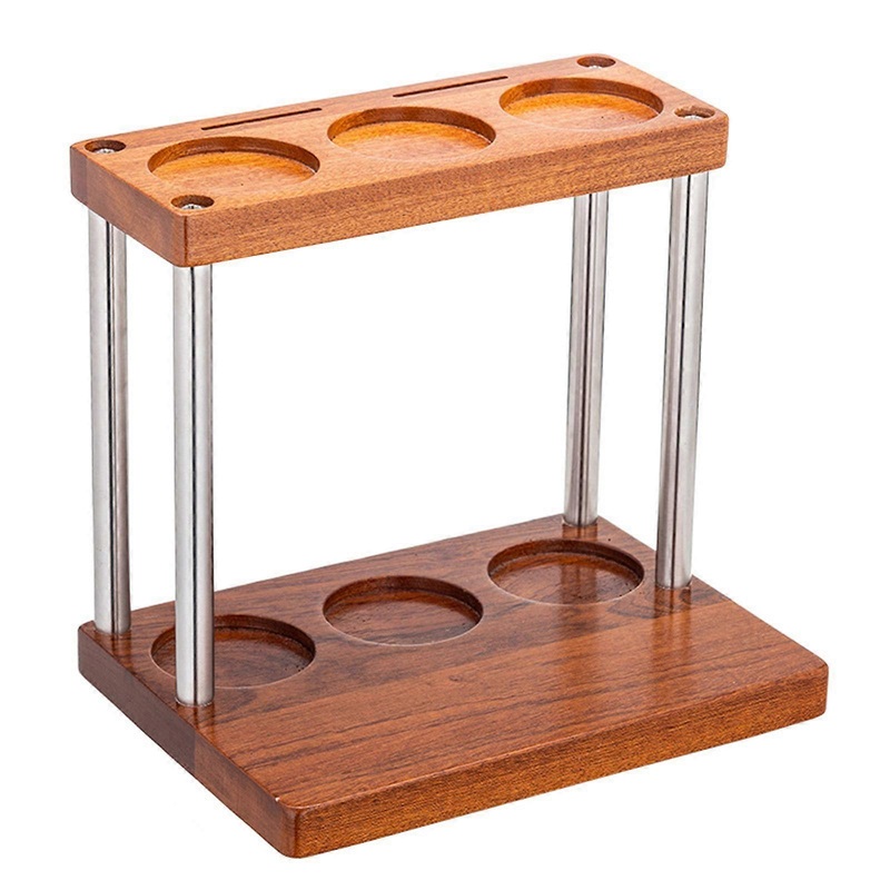 Natural Wood Coffee Device and Cup Holder Stylish Solid Wood Coffee Accessory Stand Holder Rack with 2 Storage Layer