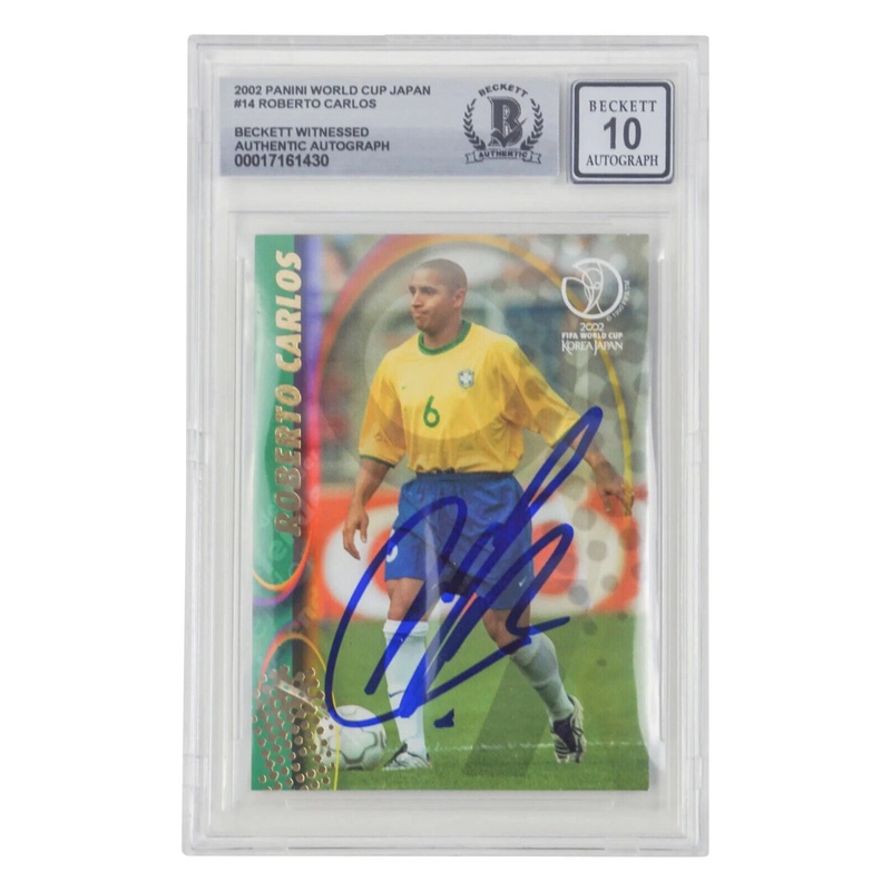 Roberto Carlos Signed 2002 Panini World Cup Japan #14 – BGS 10 Witnessed