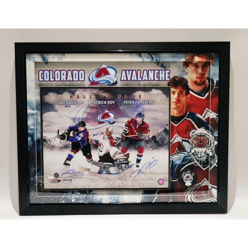 Sakic/Forsberg Autographed 16×20 and Roy Autographed Puck 3D Framed JSA COA