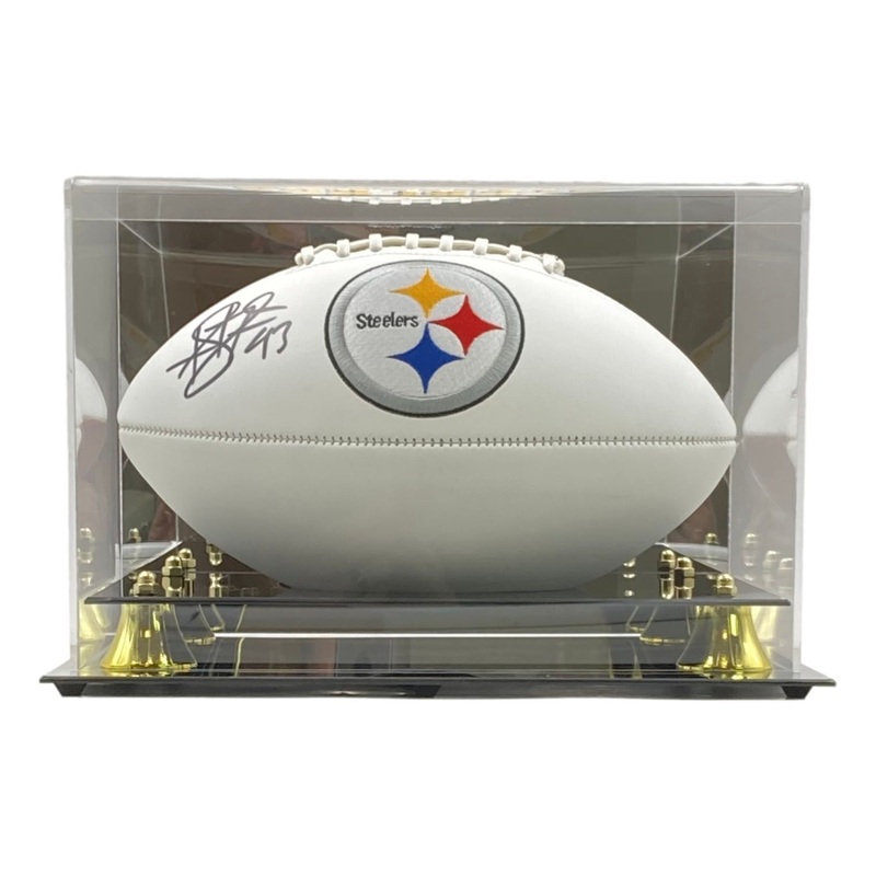 Troy Polamalu Signed Pittsburgh Steelers Logo Football BAS w/ Case