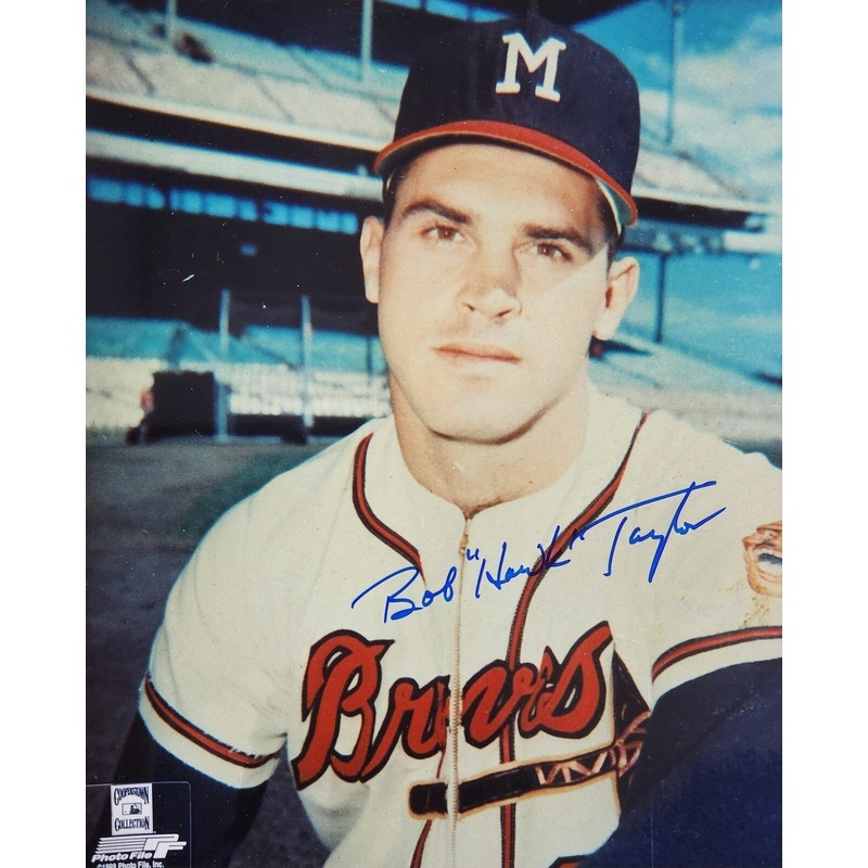 1957 Milw Braves BOB HAWK TAYLOR Signed 8×10 #3 Photo AUTO
