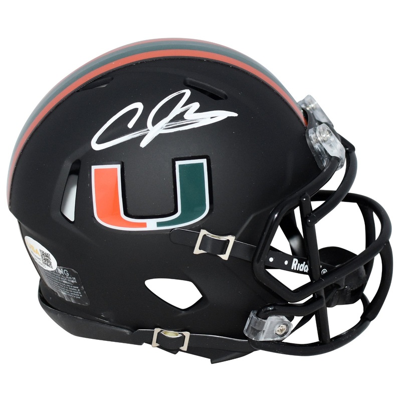 ANDRE JOHNSON AUTOGRAPHED MIAMI HURRICANES BLACK SPEED MINI HELMET JSA
