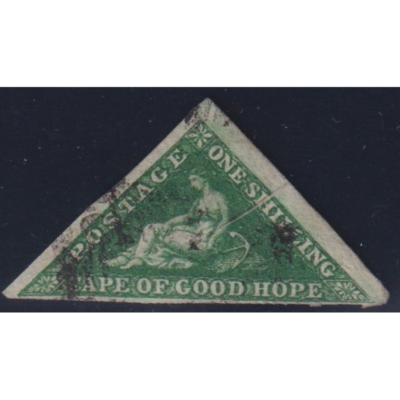 CAPE OF GOOD HOPE 1858 1/- DEEP DARK GREEN TRIANGLE  USED
