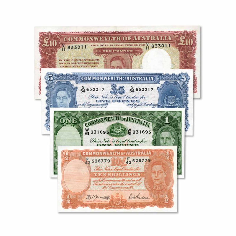 1942-52 George VI Predecimal Banknote Type about Uncirculated-Uncirculated Set of Four