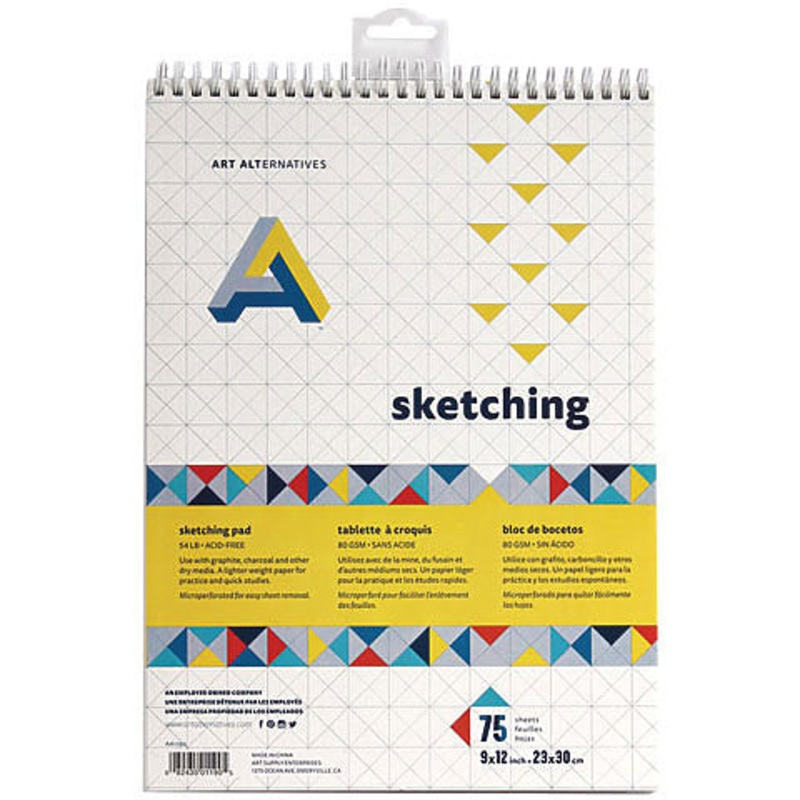 Art Alternatives Sketching Pad, 9×12 Spiral Bound – 75 Shts./Pad – Peggable