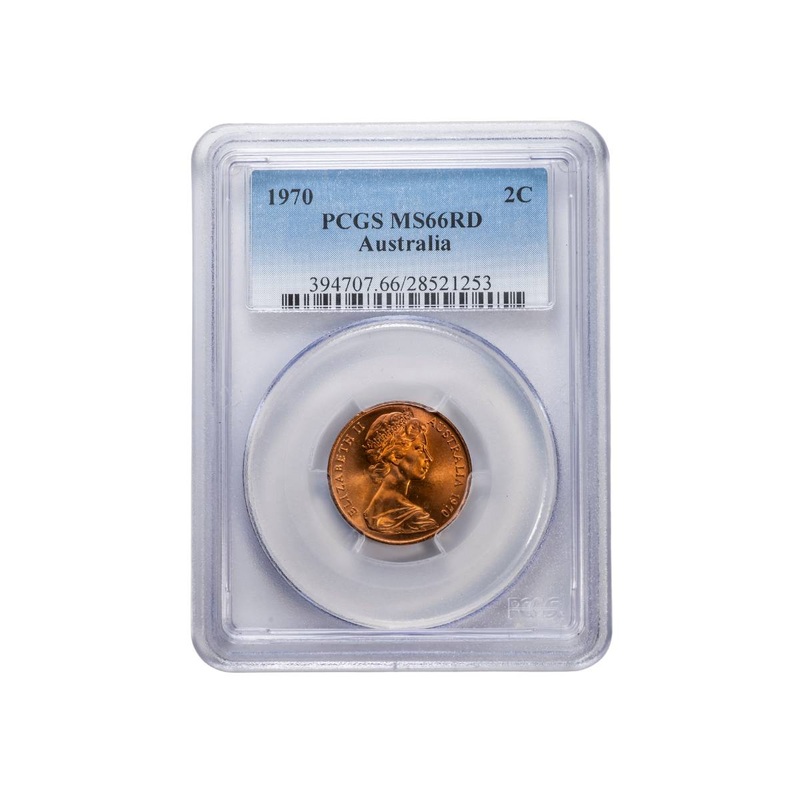 Australia 1970 2c Bronze Coin PCGS MS66RD (Gem Uncirculated)