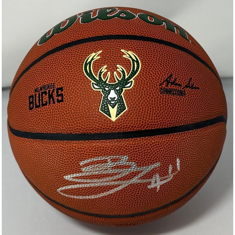 Bucks BROOK LOPEZ Signed Full Size Wilson Replica BUCKS LOGO Basketball AUTO JSA