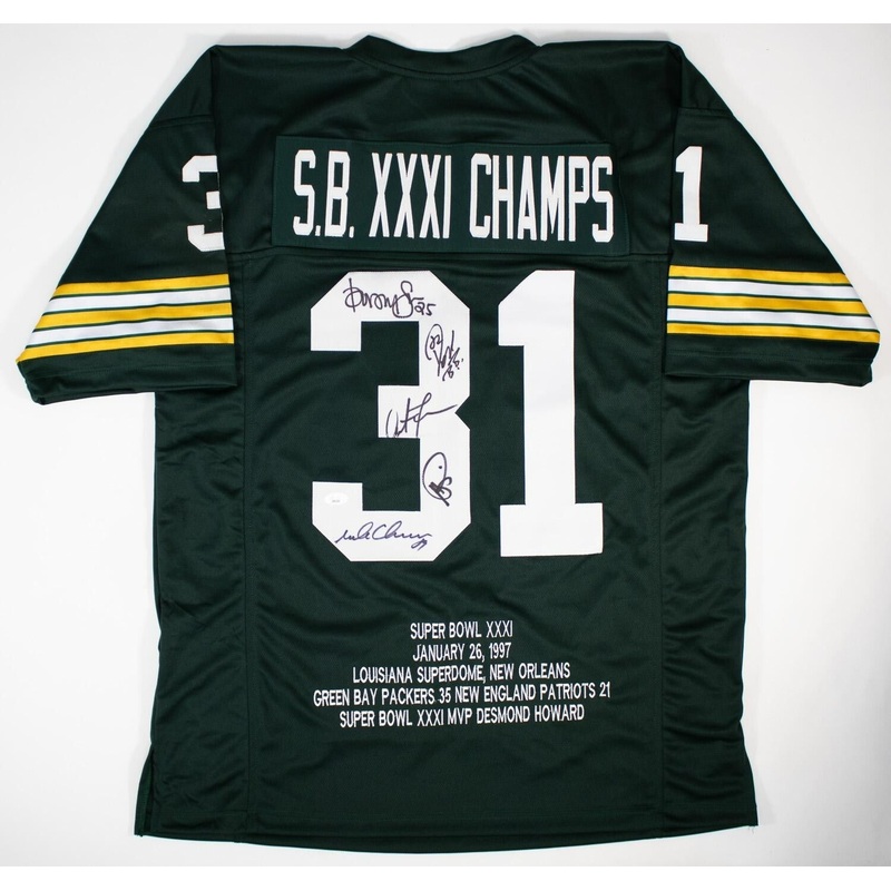Super Bowl XXXI Packers Jersey Signed by Freeman, Rison, Brooks, Levens & Chmura