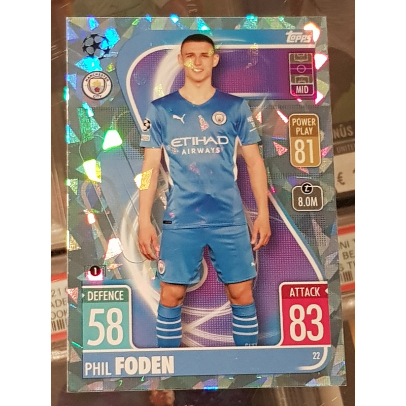 2021-22 Topps Match Attax UEFA Champions League Phil Foden #22 Crystal Parallel Trading Card