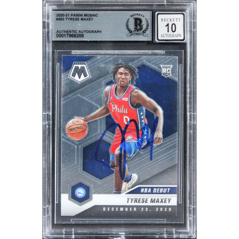 76ers Tyrese Maxey Signed 2020 Panini Mosaic #263 Rookie Card Auto 10! BAS Slab