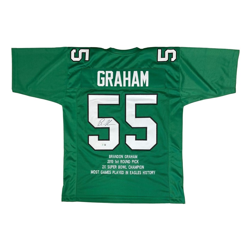 Brandon Graham Philadelphia Signed Kelly Green Football Stat Jersey BAS