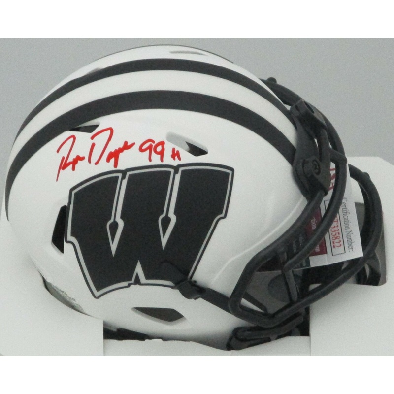 WI Badgers RON DAYNE Signed Riddell LUNAR Mini Helmet AUTO w/ ’99 Heisman JSA