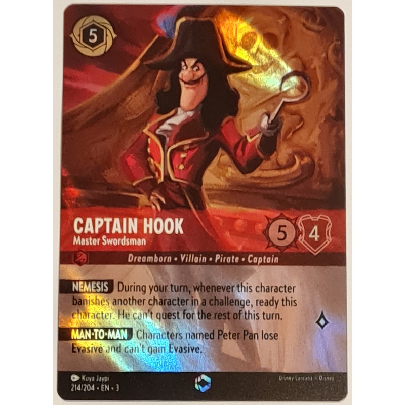 Disney Lorcana Into the Inklands Captain Hook Master Swordsman V.2. #214/204 Enchanted Foil Trading Card