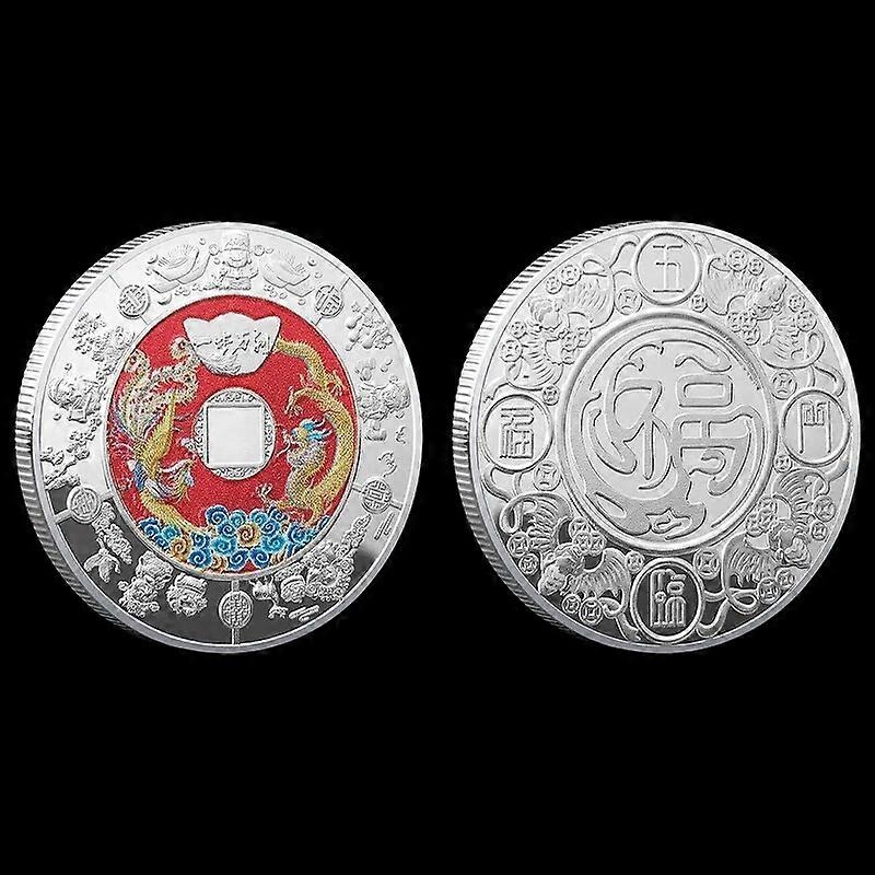 [] Five Blessed God of Wealth Chinese Souvenir Coin Gain Ten Thousand Percent  Dragon and Phoenix Challenge Coin