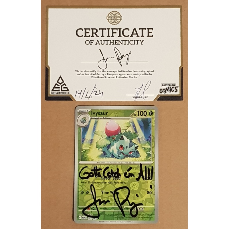 Pokemon Scarlet and Violet Mew 151 Ivysaur #002/165 Reverse Holo Trading Card (Signed by Jason Paige)