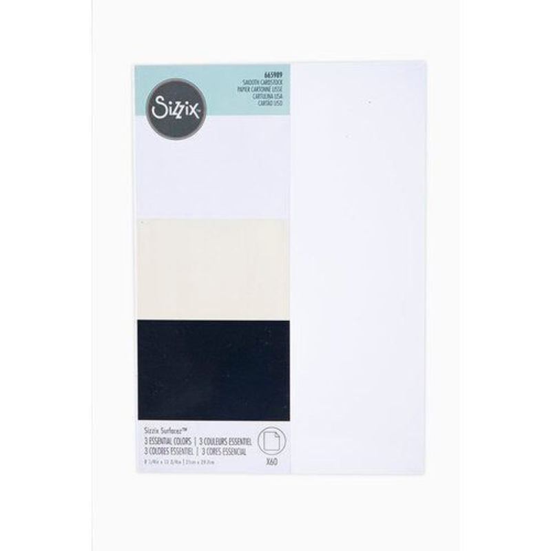Sizzix Smooth Cardstock Pack – 60 sheet 8 1/4 x 11 3/4 Black/White/Ivory