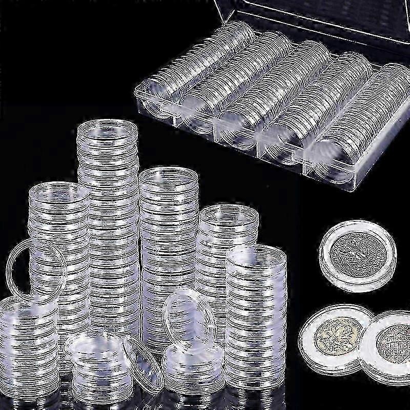 100 Plastic Coin Capsules with Storage Box for Collectible Coins Archival Protection