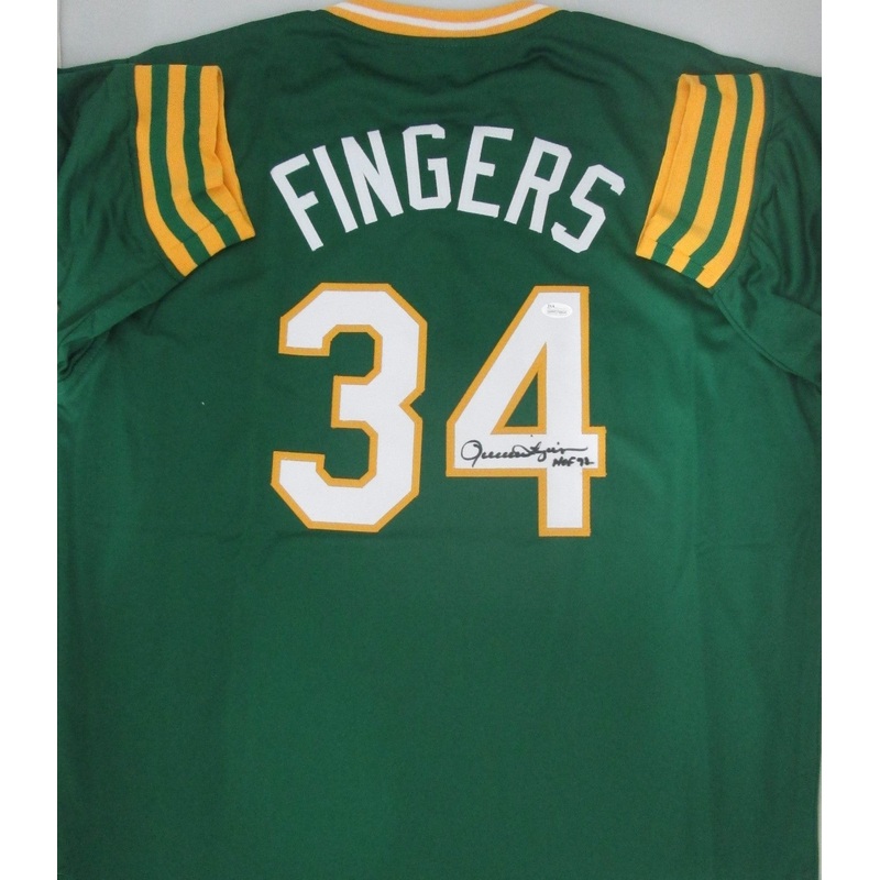 Athletics ROLLIE FINGERS Signed Custom Grn Replica Jersey AUTO w/ HOF ’92 – BCA