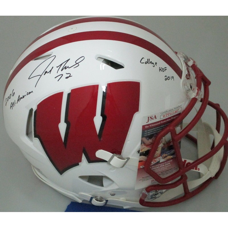Badgers JOE THOMAS Signed Full Size Authentic Spd Helmet AUTO w/ 2 Scripts – JSA