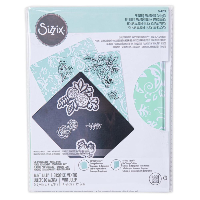 Sizzix Printed Magnetic Sheets 6.75X5.75 3/Pkg Mint Julep