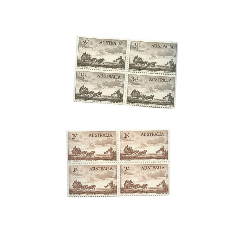 1955 3d & 2/- Cobb & Co Blocks of Four Pair Mint Unhinged