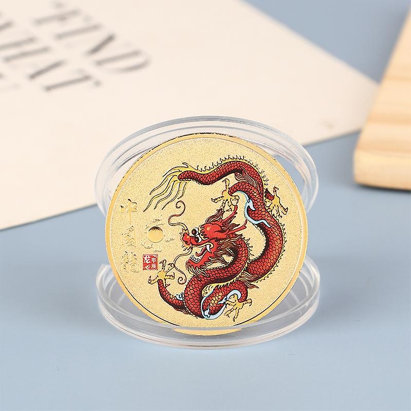 1pc 2024 New Year Of The Dragon Commemorative Coins Chinese Zodiac Painted Metal New Year Zodiac Dragon Commemorative Gift