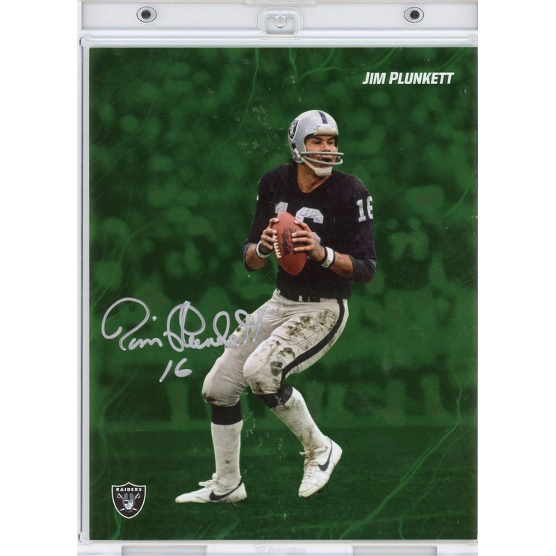 Autographed/Signed 2024 Emanate Jim Plunkett Green /99 8×10 Card Fanatics COA