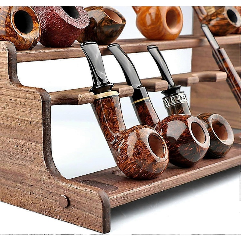 Golden Pear Wood Pipe Stand Holder for 16 Pipes, Handmade Smoking Pipe Display Rack