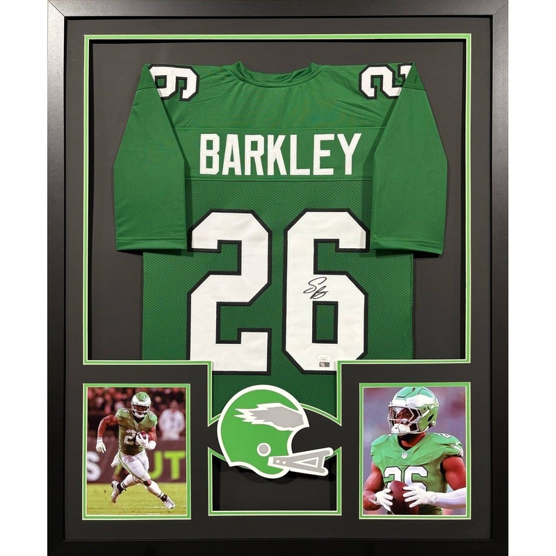 Saquon Barkley Autographed Signed Framed Eagles Kelly Jersey BECKETT