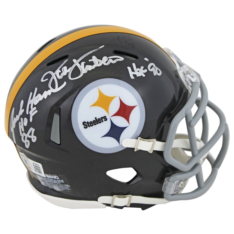 Steelers Jack Ham & Jack Lambert HOF Signed Speed Mini Helmet BAS Witnessed 2
