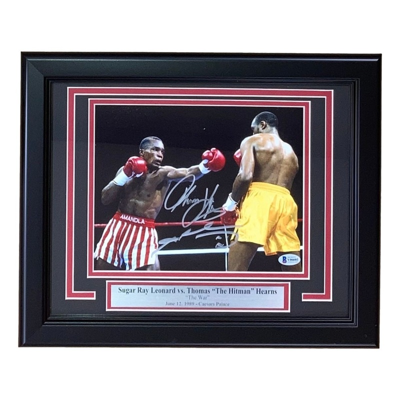 Sugar Ray Leonard Thomas Hearns Signed Framed 8×10 Boxing Horizontal Photo BAS