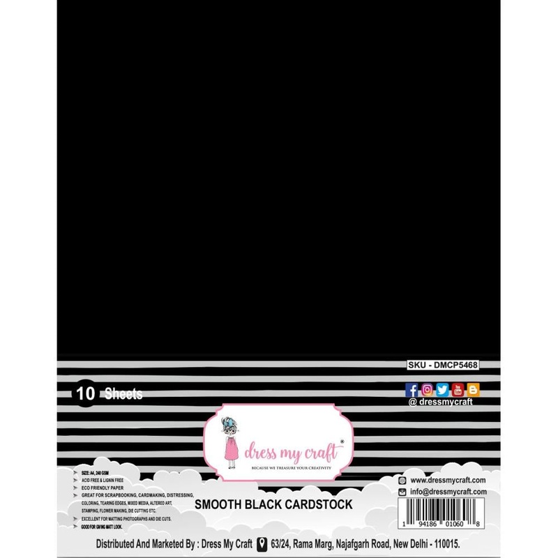 Dress My Craft Smooth Cardstock 240gsm 8.25X11.75 10/Pkg Black