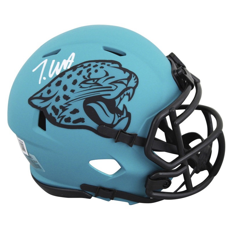 Jaguars Travis Hunter Authentic Signed Rave Speed Mini Helmet BAS Witnessed
